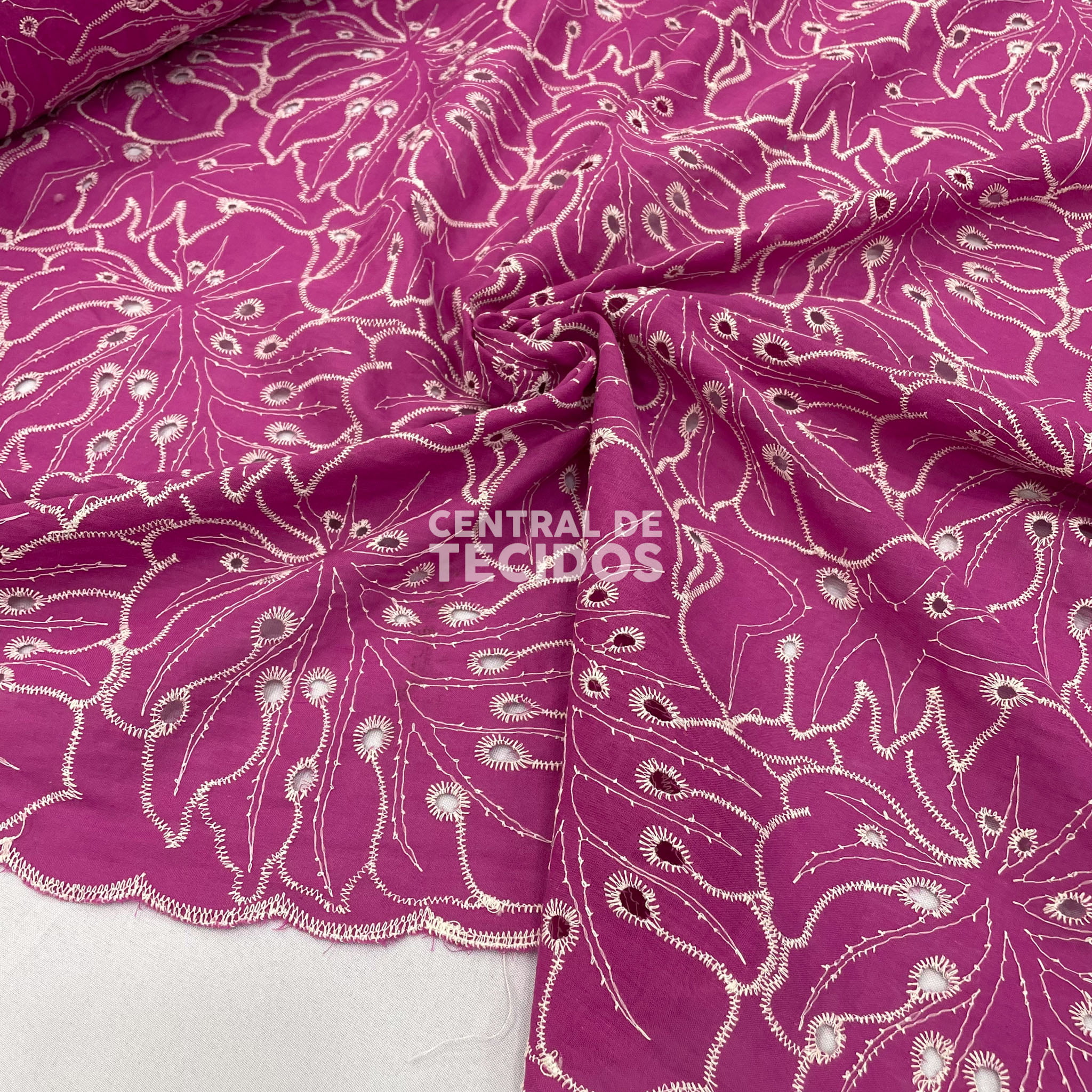 Broderi Laise Bordado Folhas Pink