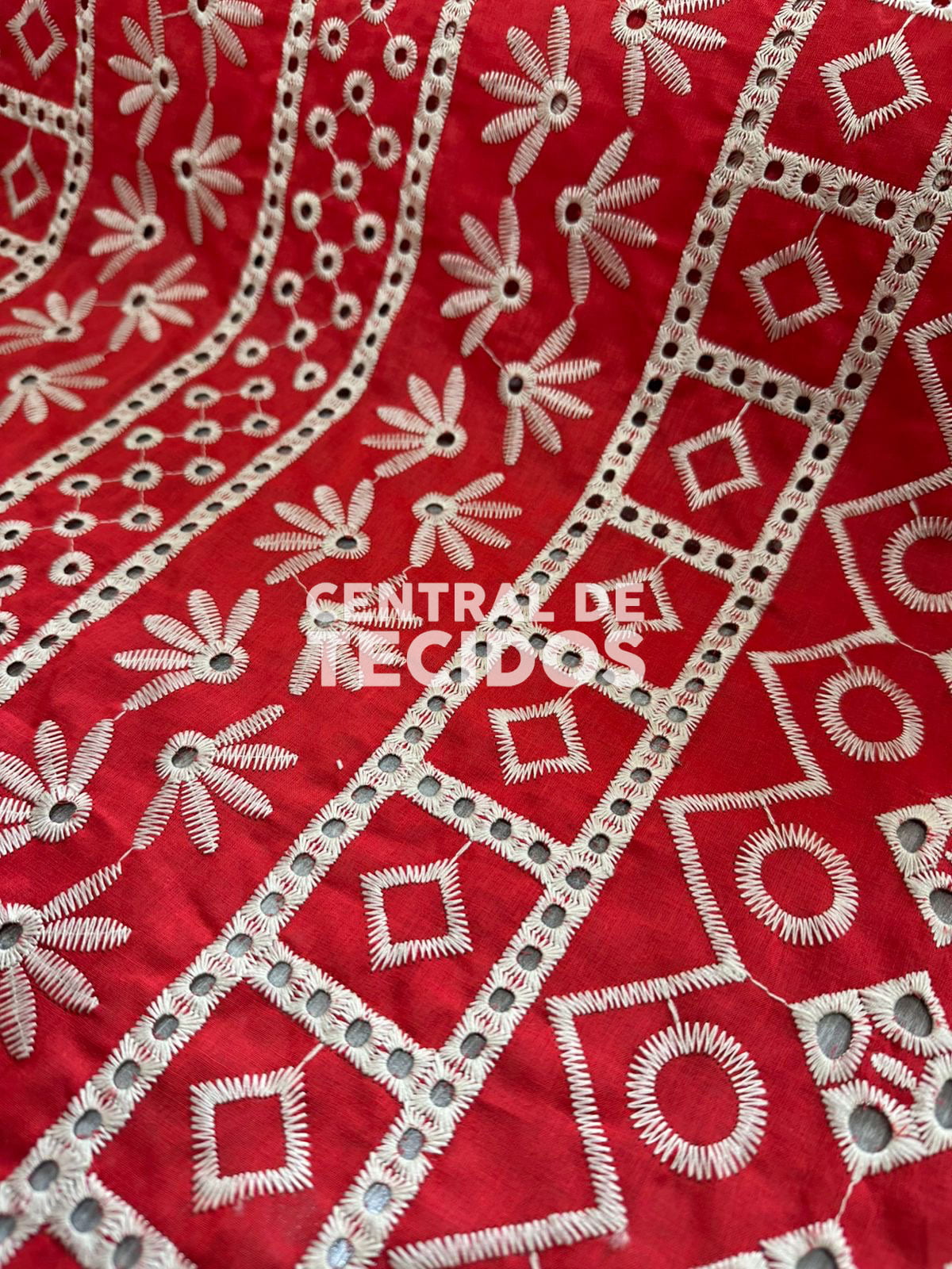 Laise Bordado Algodão Étnico Vermelho e Dourado