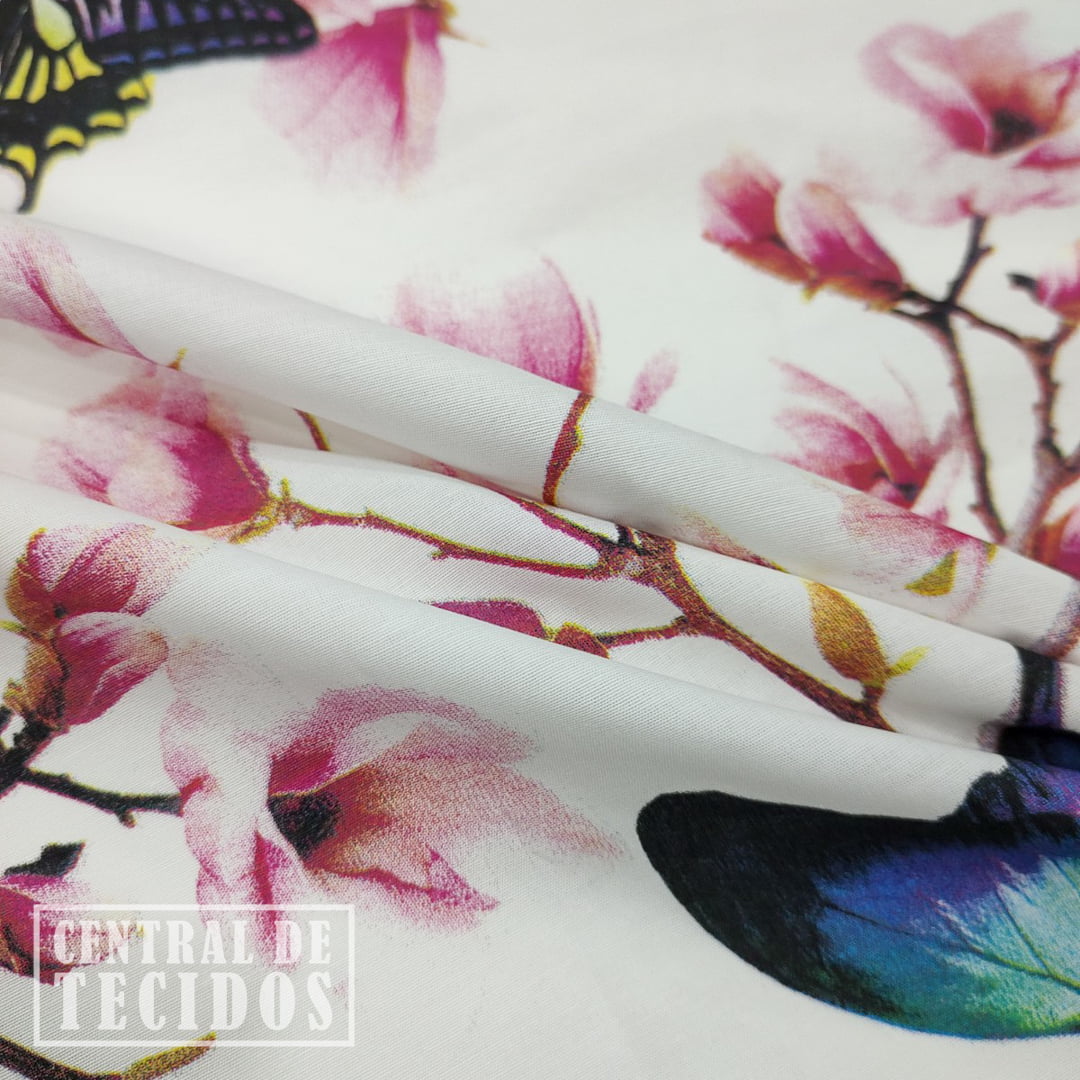Percal Misto Estampado | Floral Oriental Borboletas