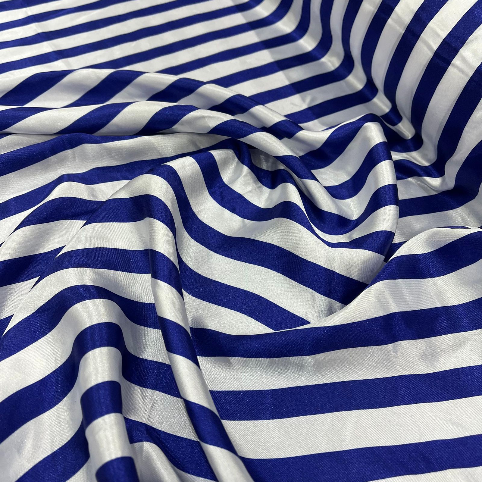 Cetim Estampado Listrado Azul e Branco