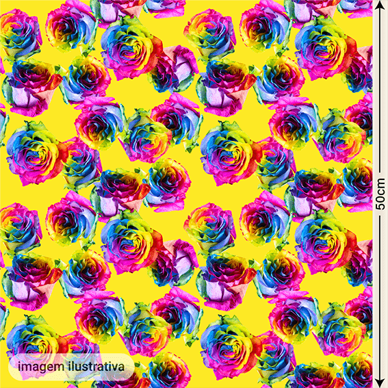 Cetim  Digital  | Floral 002 Amarela Rosas Multicor