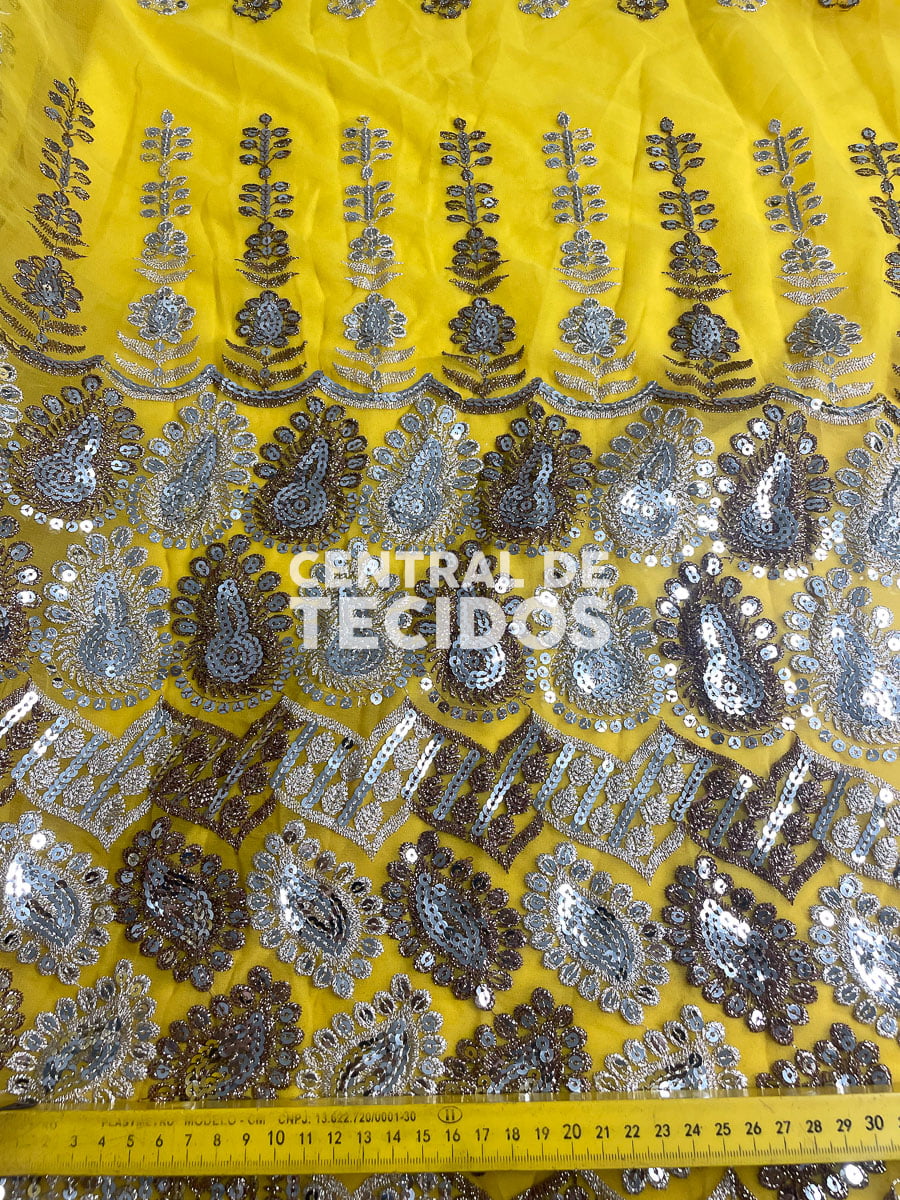 Chiffon Bordado Indiano Amarelo 1