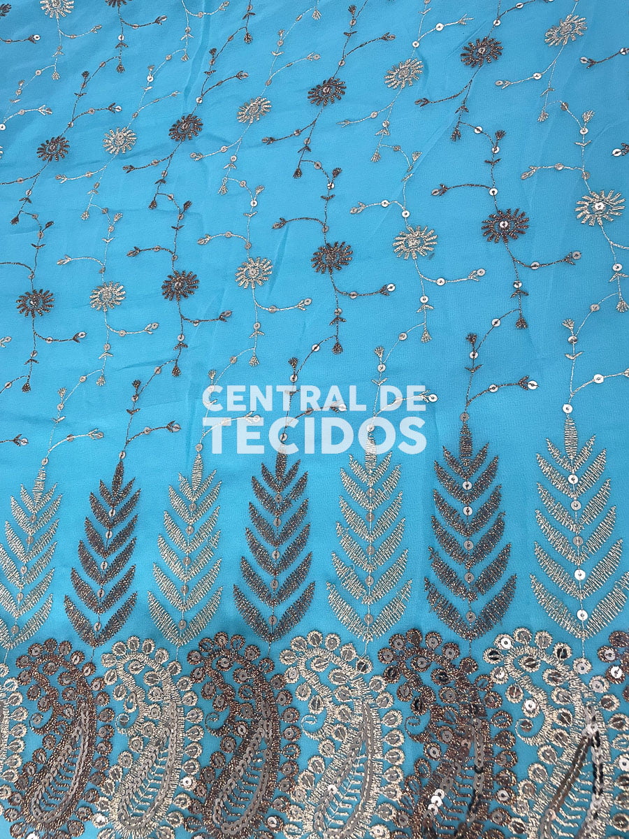 Chiffon Bordado Indiano Azul Celeste 2