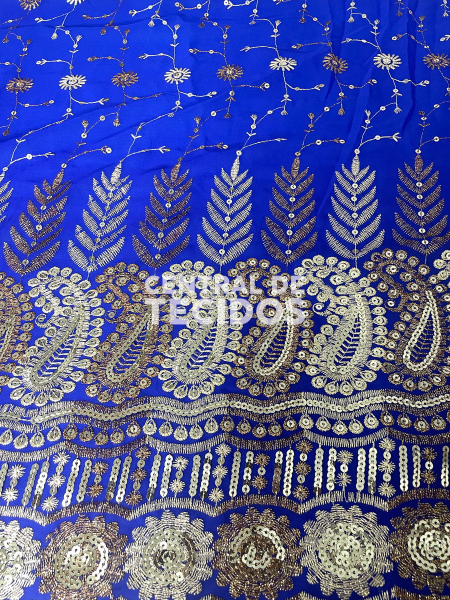 Chiffon Bordado Indiano Azul Royal