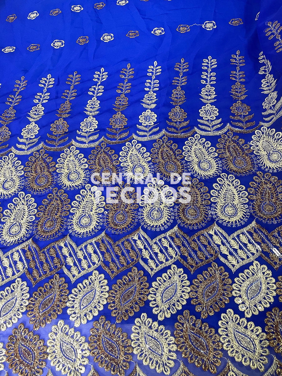 Chiffon Bordado Indiano Azul Royal  2