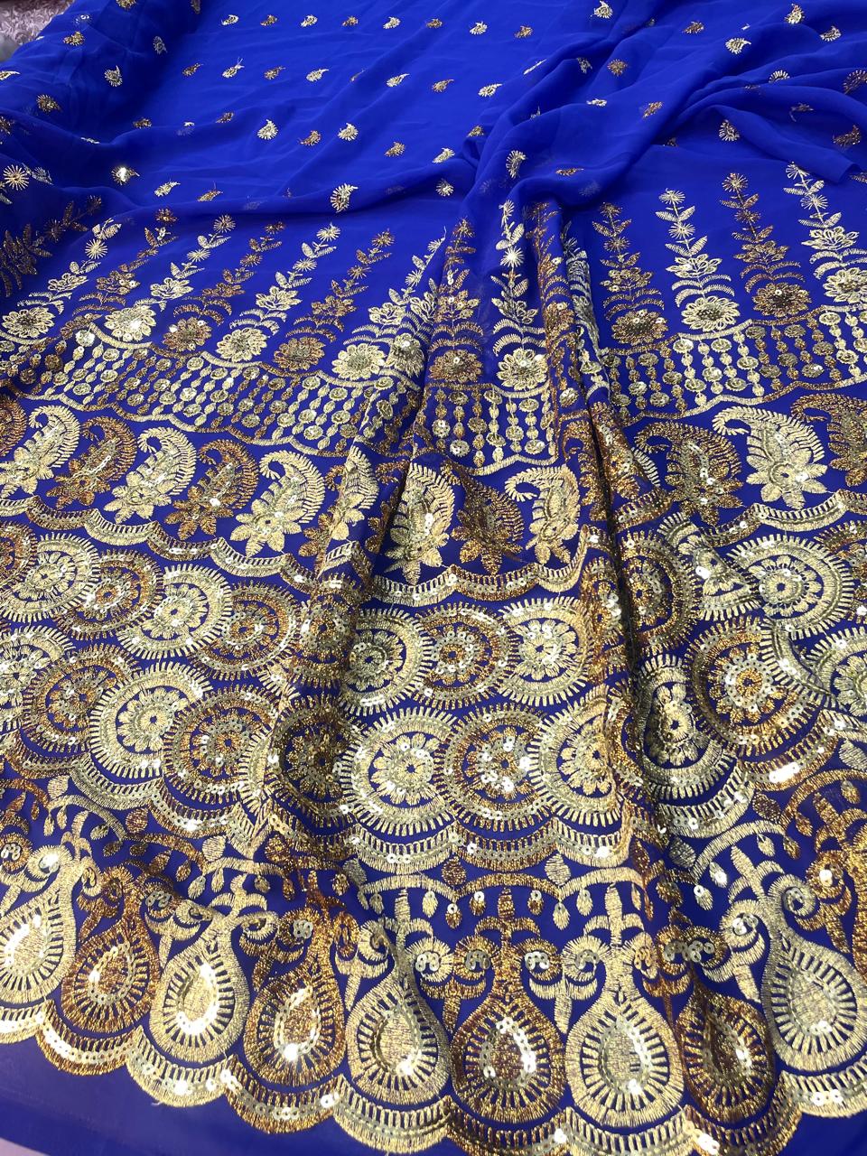 Chiffon Bordado Indiano Azul Royal 25