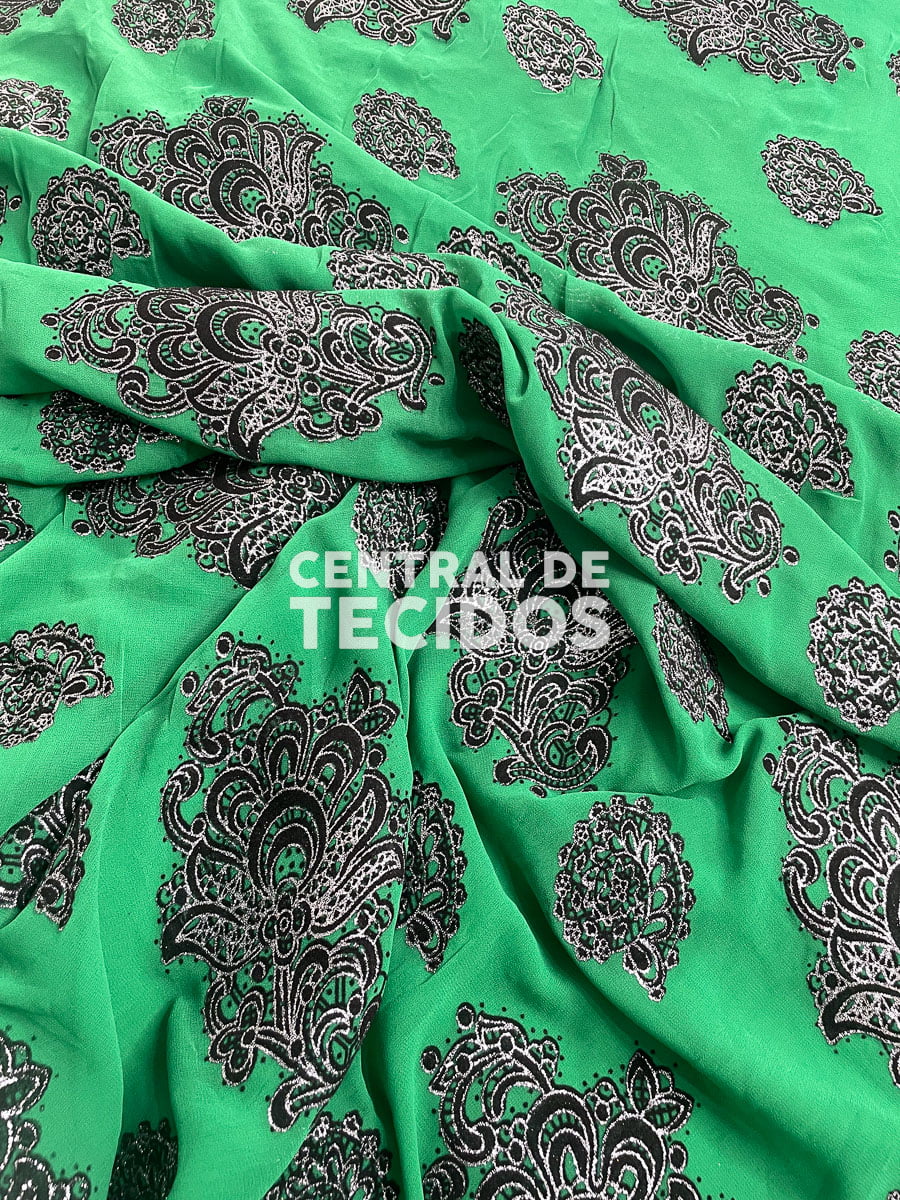 Chiffon Bordado Indiano Sari Verde