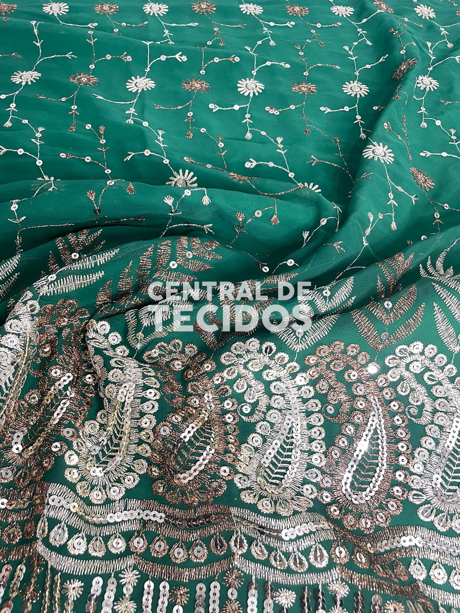 Chiffon Bordado Indiano Verde 25 2