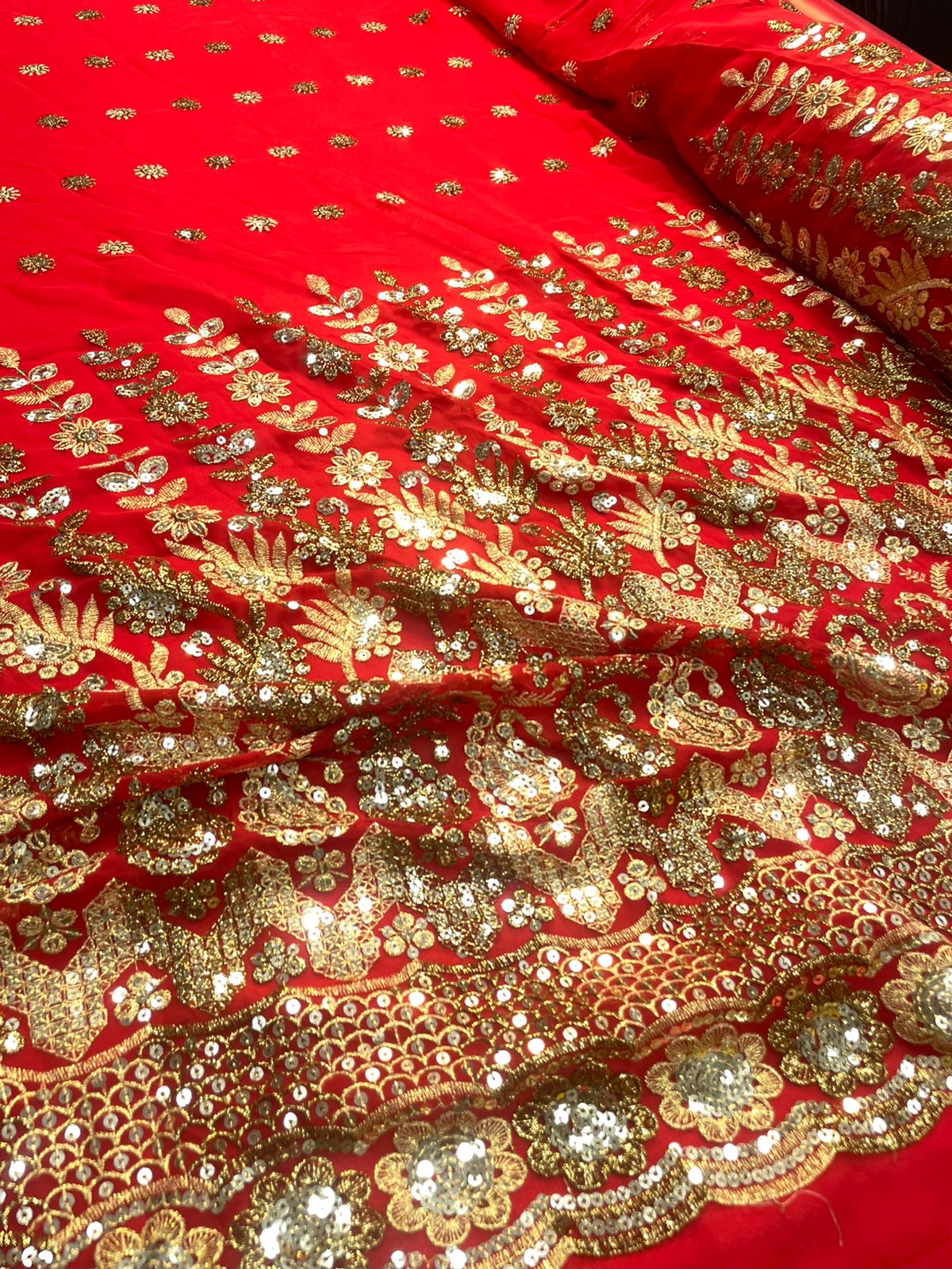 Chiffon Bordado Indiano Vermelho 