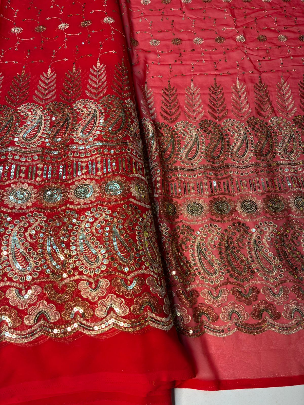 Chiffon Bordado Indiano Vermelho Ramos