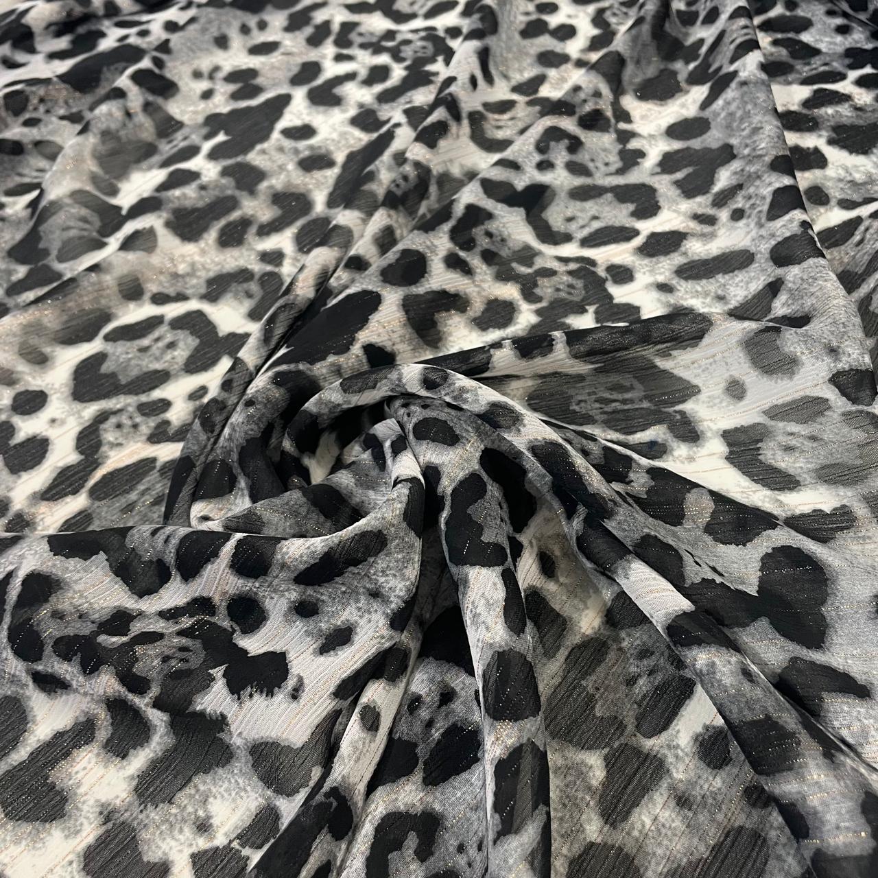 Chiffon Estampado Lurex Animal Print Tigre Preto