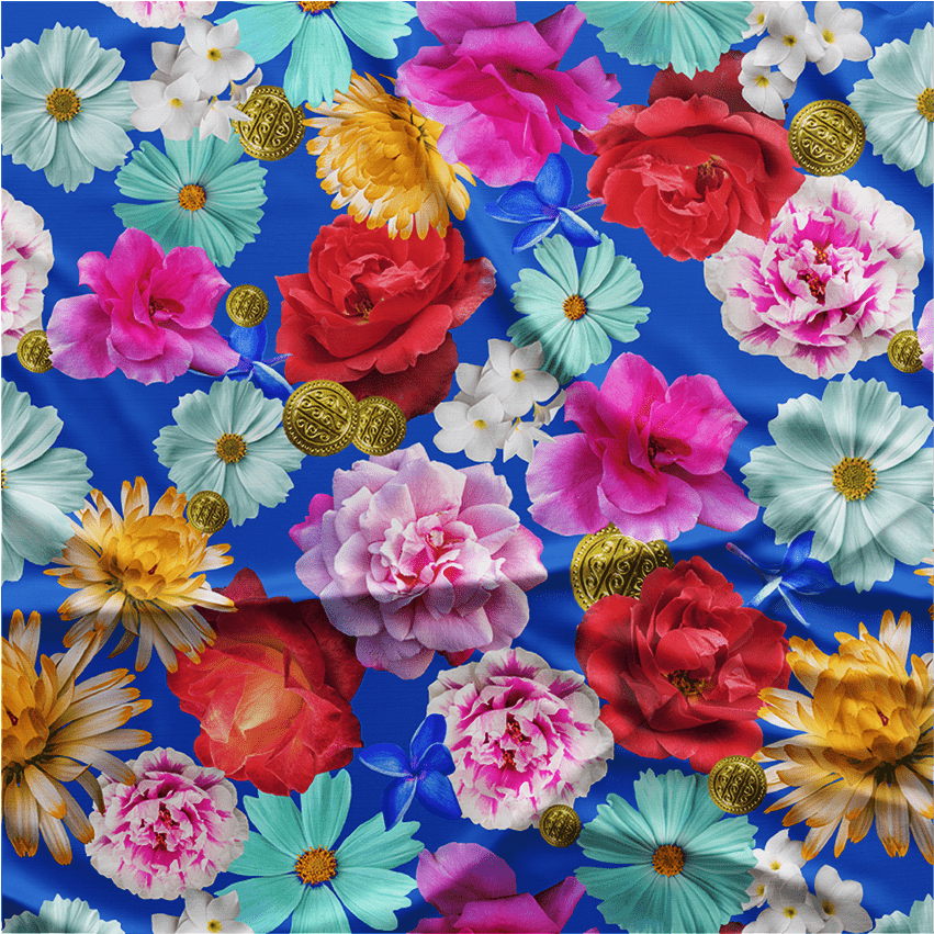 Oxford Digital | Floral colorido fundo Azul Royal