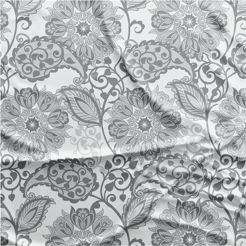 Oxford Digital | Floral Arabesco Brancio e cinza