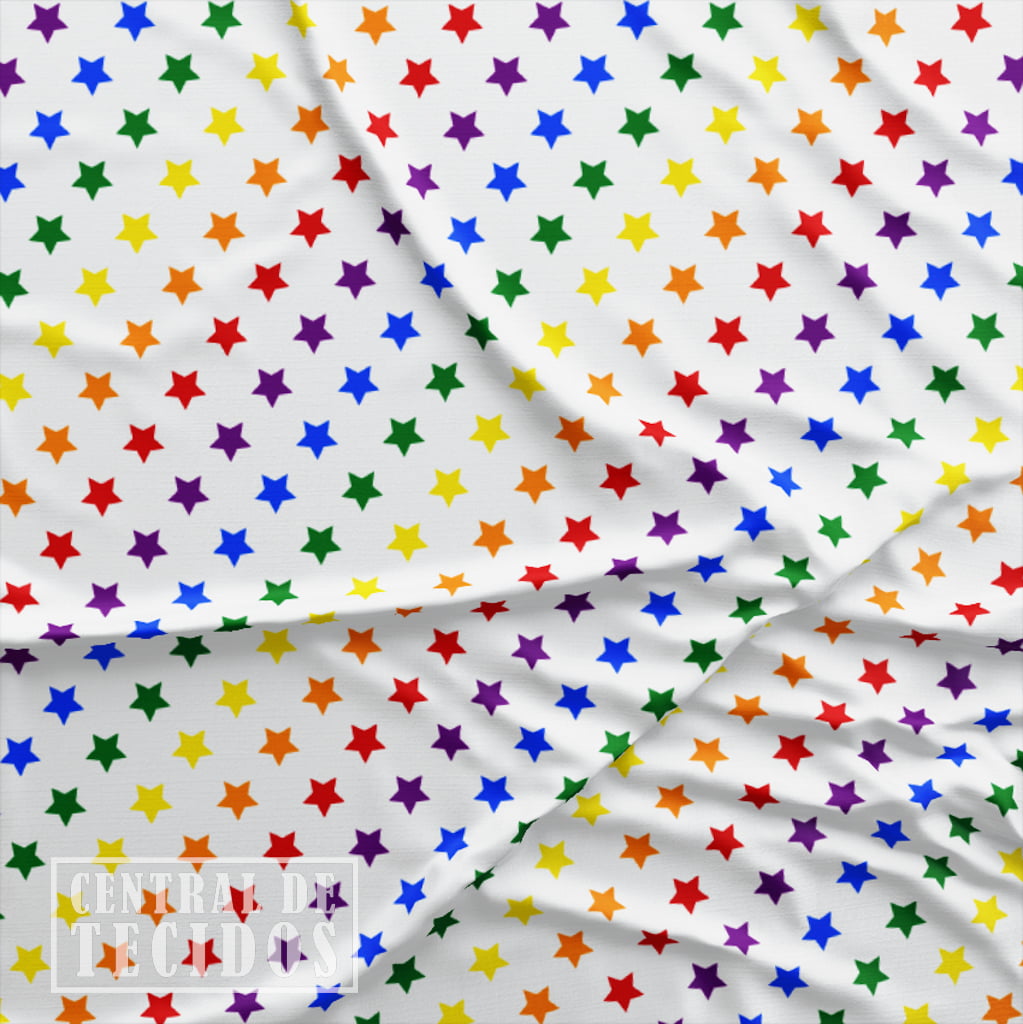 Microsuede Estampado | Estrelas Coloridas Fundo Branco