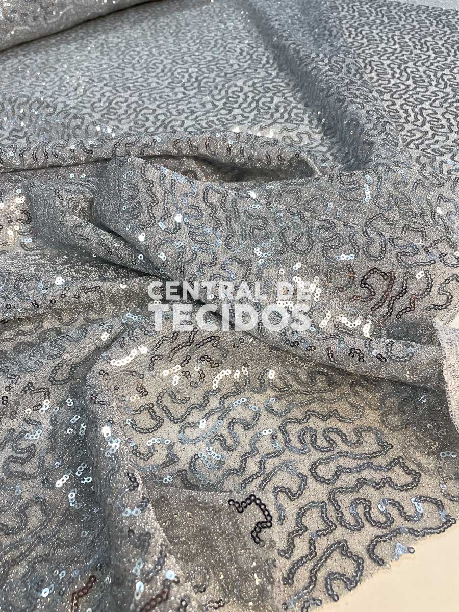 Lurex Paetê Bordado Prata