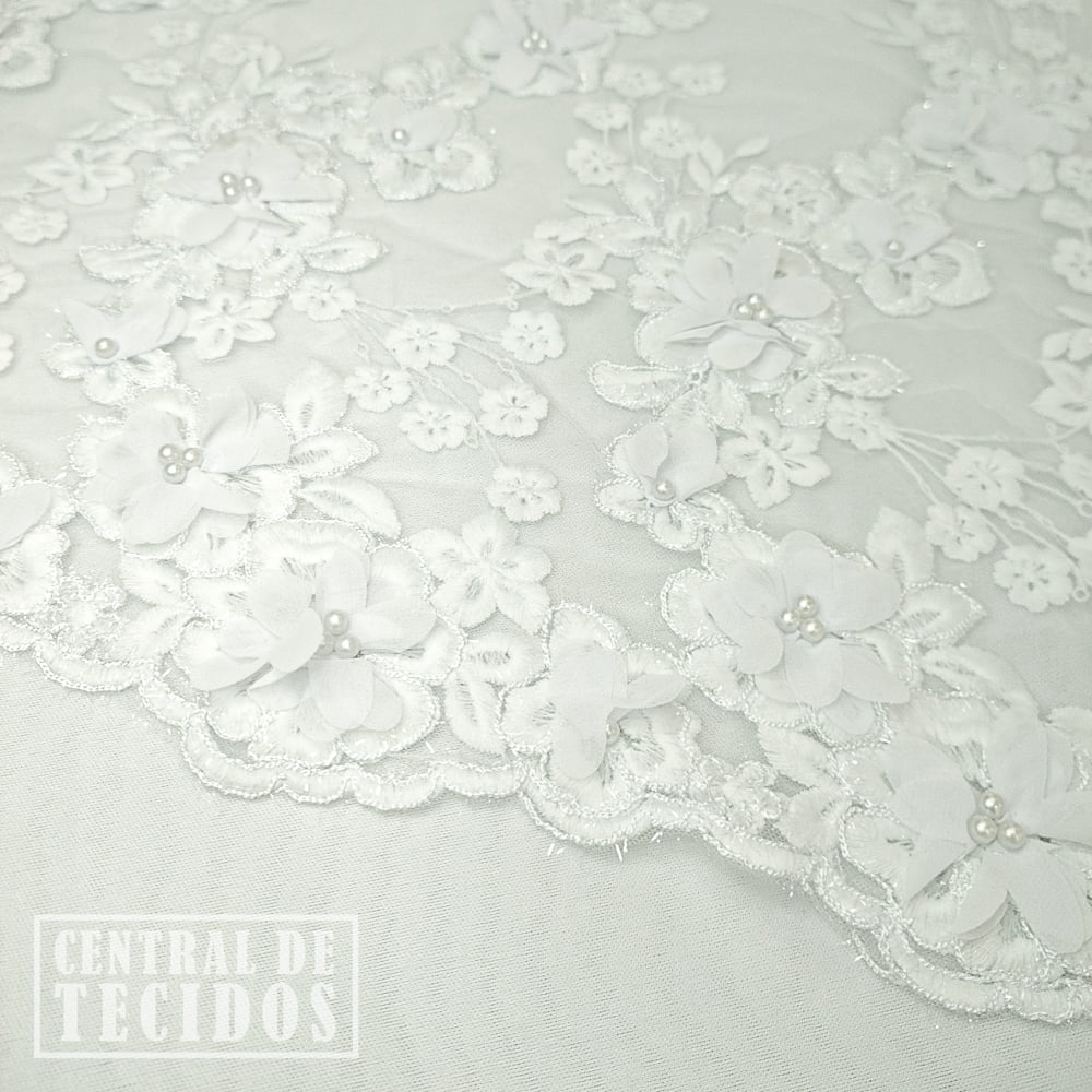 Tule Bordado Noiva 3D | Branco n°02