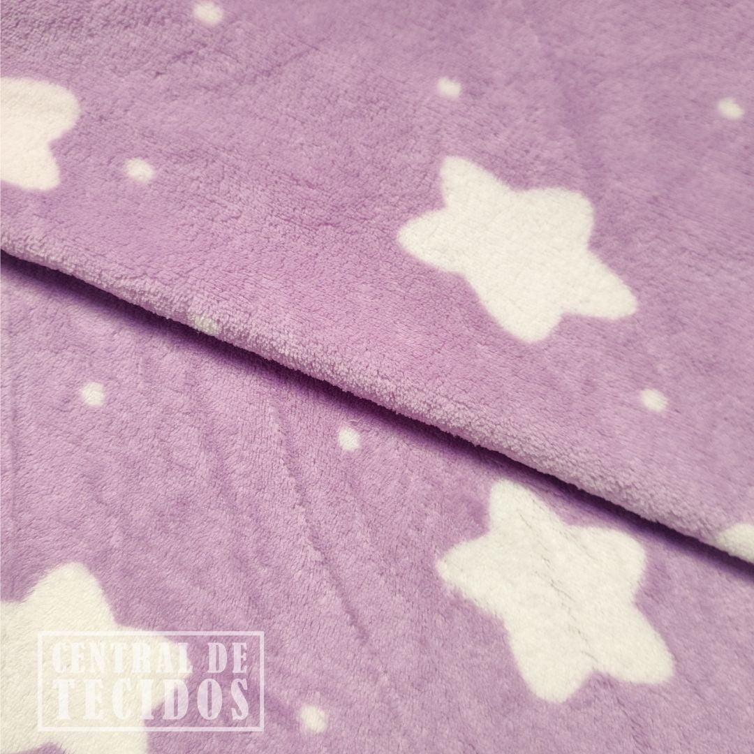 Fleece Multicolor Estampado | Estrela Branca Fundo Lilás