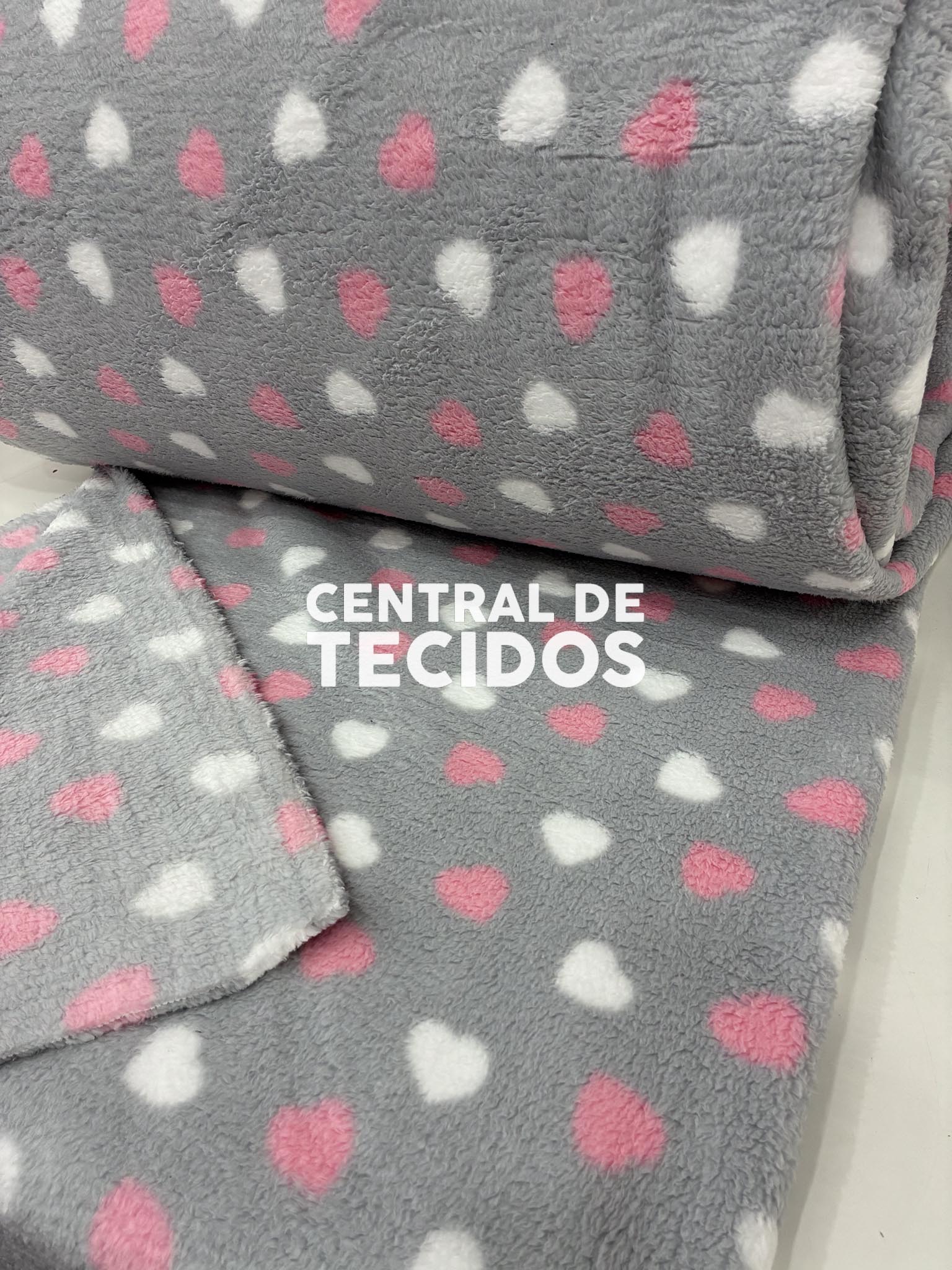 Sherpa Fancy Estampada Coração Cinza