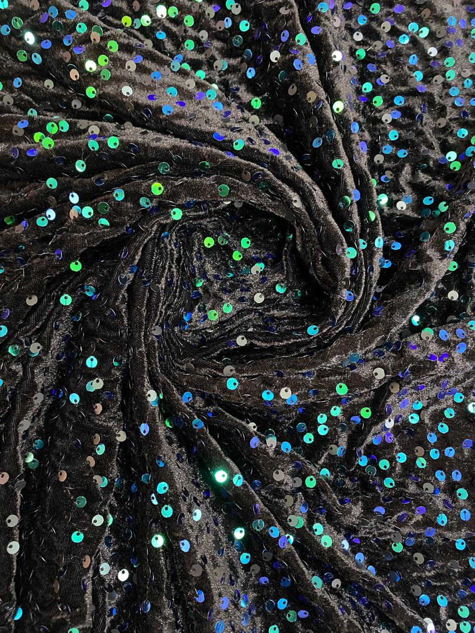 Veludo Cristal Paetês Preto