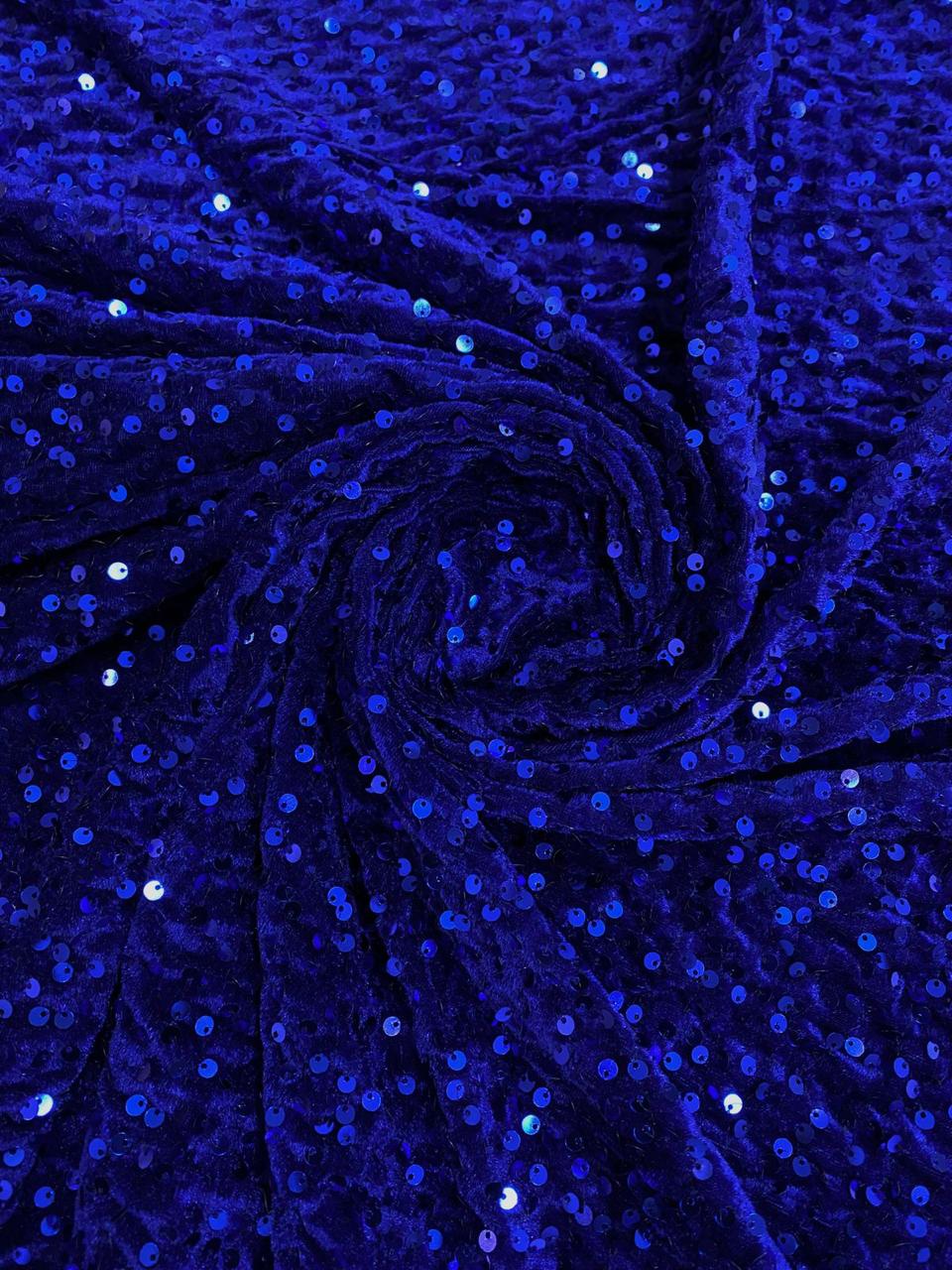 Veludo Cristal Paetês Azul