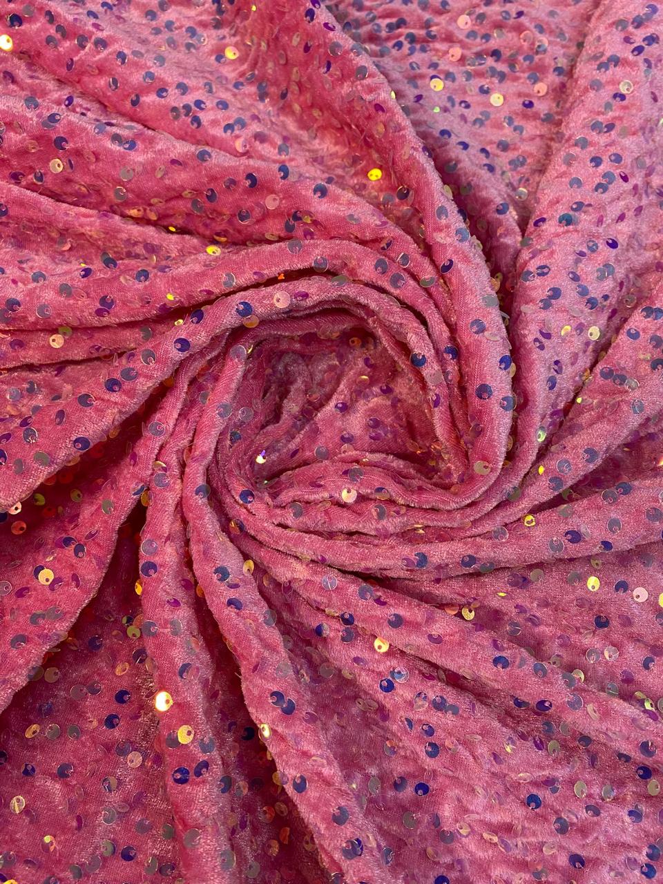 Veludo Cristal  Paetês Rosa