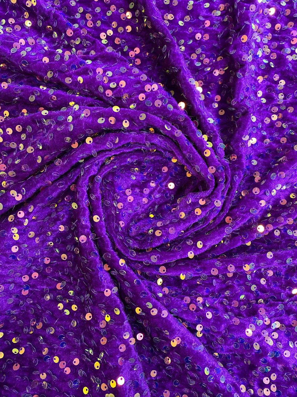 Veludo Cristal Paetês Roxo