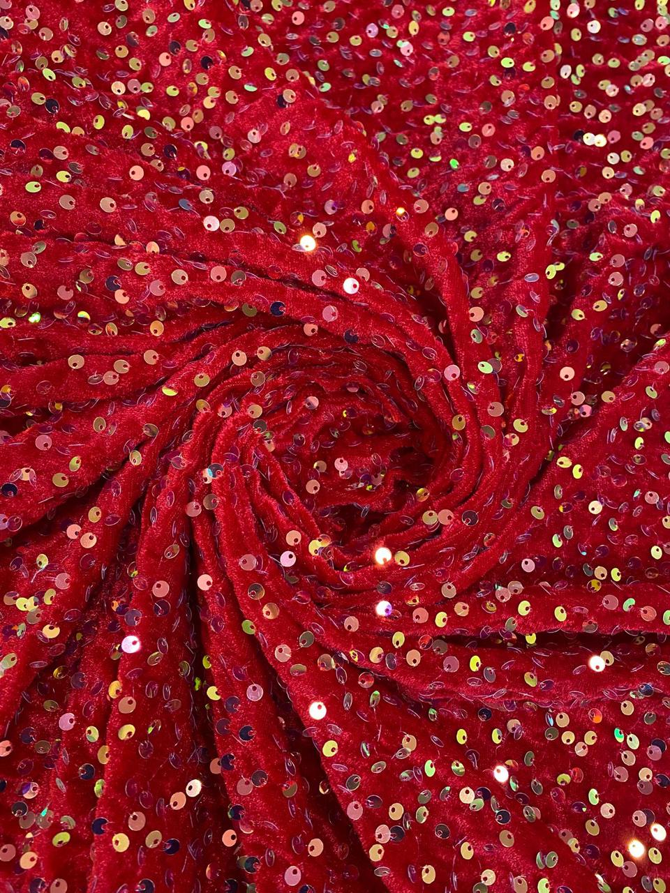 Veludo Cristal  Vermelho Holográfico