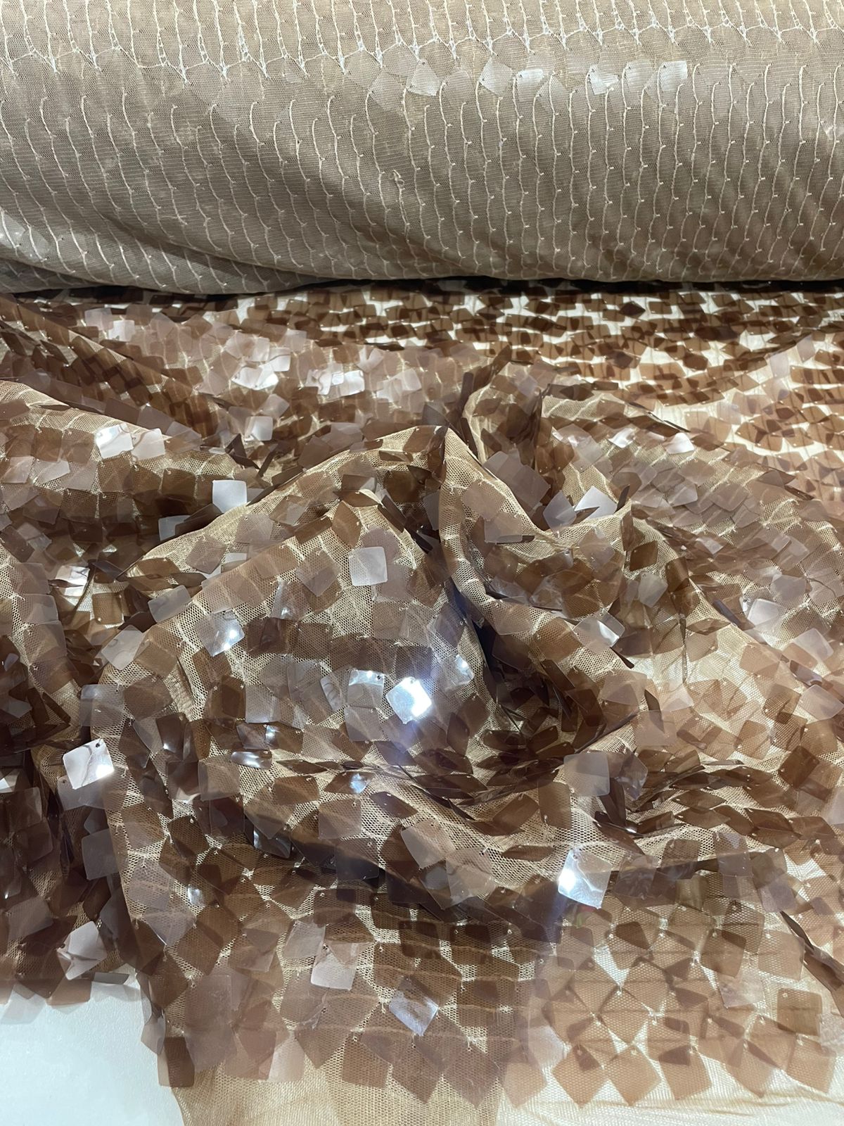 Tule Paête Metalic Lantejoula Nude