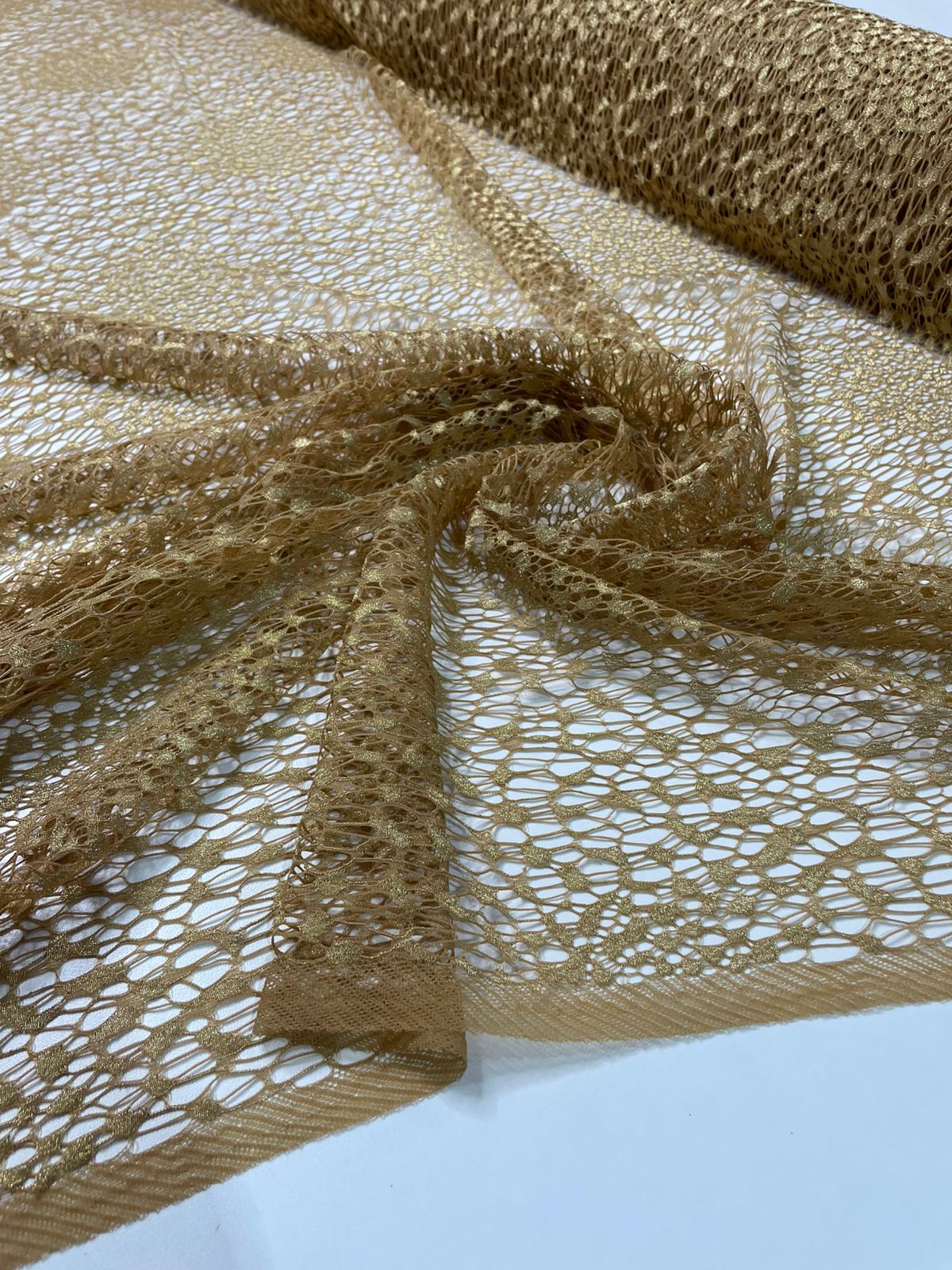 Renda Tela Lurex Dourada 