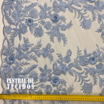 Tule Bordado 3D London Azul Claro - Largura 1,40m x Comprimento 0,97cm