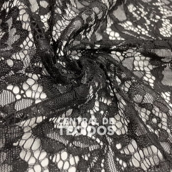 Renda Hope Lace Preto - Largura 1,40m x Comprimento 0,48m