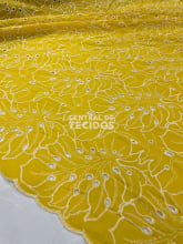 Broderi Laise Bordado Folhas Amarelo