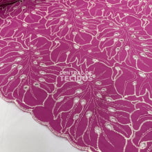 Broderi Laise Bordado Folhas Pink