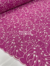 Broderi Laise Bordado Folhas Pink