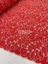 Broderi Laise Bordado Folhas Vermelho