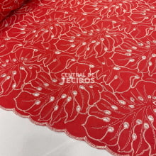 Broderi Laise Bordado Folhas Vermelho