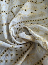 Laise Bordado Algodão Étnico Branco e Dourado