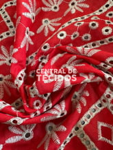 Laise Bordado Algodão Étnico Vermelho e Dourado