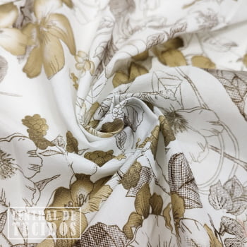 Percal Misto Estampado | Floral Marrom e Branco