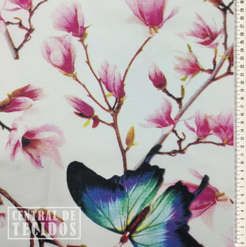 Percal Misto Estampado | Floral Oriental Borboletas