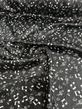 Cetim Estampado Notas Musicais Branco Fundo Preto 
