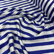 Cetim Estampado Listrado Azul e Branco
