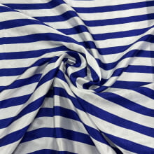 Cetim Estampado Listrado Azul e Branco