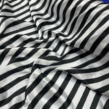 Cetim Estampado Listrado Branco e Preto