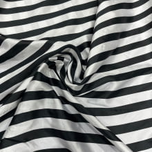 Cetim Estampado Listrado Branco e Preto