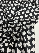 Cetim Estampado Naipes Brancos Fundo Preto