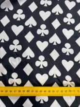 Cetim Estampado Naipes Brancos Fundo Preto