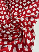 Cetim Estampado Naipes Brancos Fundo Vermelho