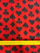 Cetim Estampado Naipes Preto Fundo Vermelho