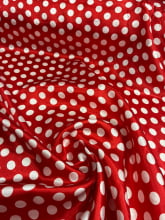 Cetim Estampado Poá Branco M Fundo Vermelho